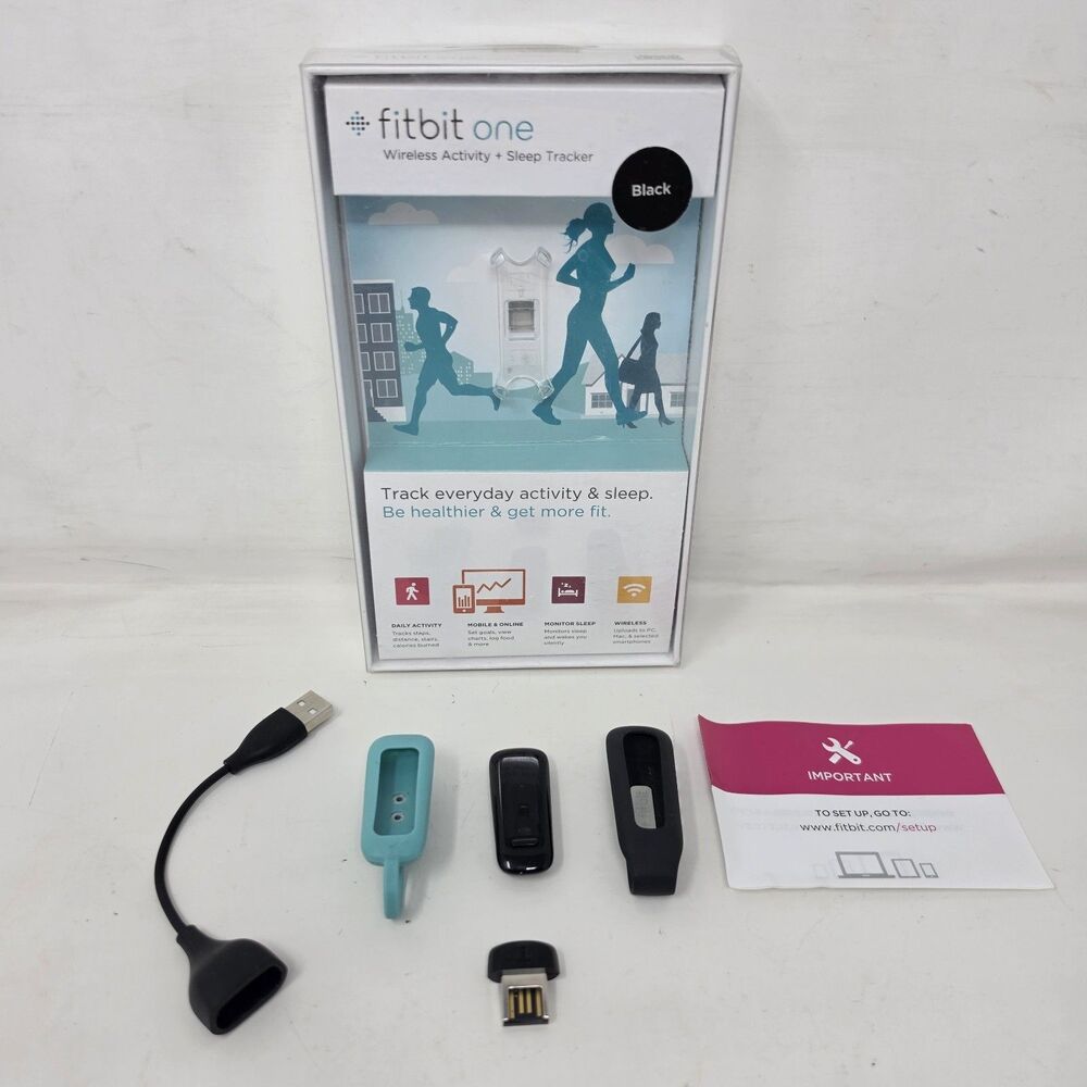 Fitbit One Activity Sleep Tracker With Charger 2 Belt Clips USB Dongle For Parts